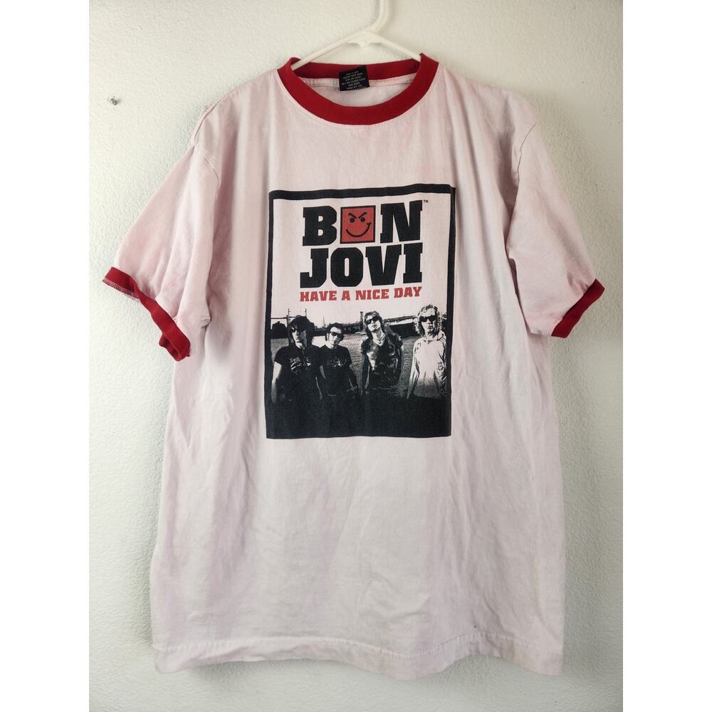 Bon Jovi T-Shirt Ringer Unisex Large 2005 Tour White Red
